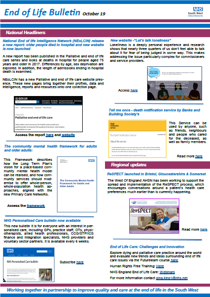 sweolc's tweet photo. Now available via request (and be added to the distribution list) to gina.king1@nhs.net, the latest issue (October) of the South West EoL Bulletin. https://t.co/WUGKWcGnJ9