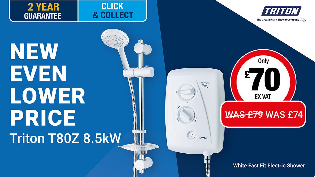 CityPlumbingUK's tweet image. 🔥🔥NOW EVEN LOWER PRICE 🔥🔥
T80Z 8.5kw Triton Showers 
ONLY £70 Ex VAT 🎆🎆
Click and collect today ow.ly/P4Er50wEvSO
#Triton #CityPlumbingDeals #ElectricShowers #ShowerDeals