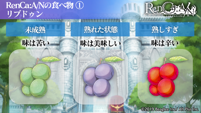 公式 レンカ アルバニグル 好評配信中 レンカan 食べ物情報 リブドゥン 森に自生している珍しい果物 熟度によって味が変わるため 食べごろを見極めるのが難しい 熟してれば甘いが 熟す前は苦く 熟しすぎると辛くなる