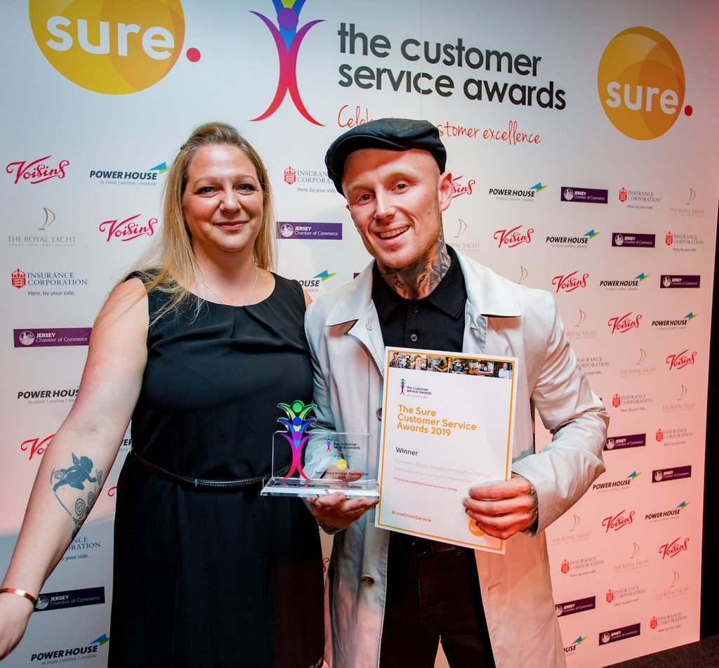 Congratulations to our winners for the Best Customer Service from an Aspiring Star.  In Guernsey Dan O'Brien from Aqua Window Cleaning and in Jersey Cameron Elliot from Transform Together Fitness. Well done both!
<a href="/SureJersey/">Sure Jersey</a> <a href="/SureGuernsey/">Sure Guernsey</a> <a href="/powerhouseje/">powerhouse.je</a>