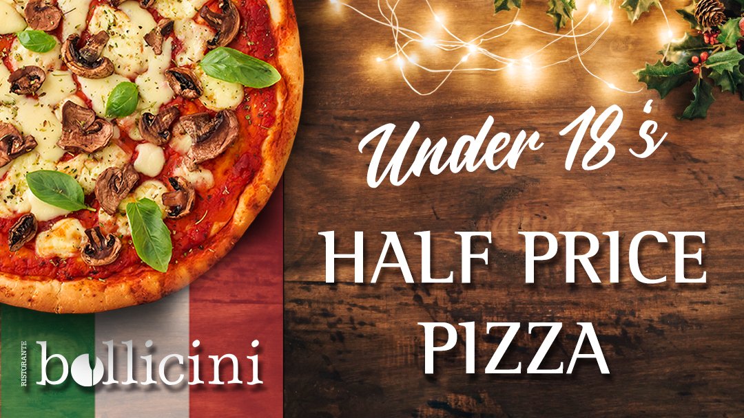 For one night only, Bollicini are celebrating the #Christmasparade in #Chester by offering 50% off all pizzas to under 18s. So get yourself booked in by calling 01244 329932. #ItalianFood #Italianrestaurantchester @CH1Chester #Pizza