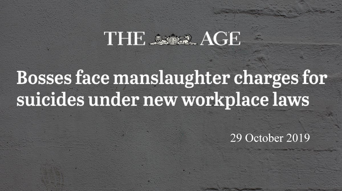 DanielAndrewsMP's tweet photo. Bullying has no place in Victoria.

Under our new laws, if a boss's criminally negligent actions – or lack of action – cause someone to take their life, they will go to jail.

Because mental health is just as important as physical health – and everyone deserves to come home safe. https://t.co/iDuYlcY9Of