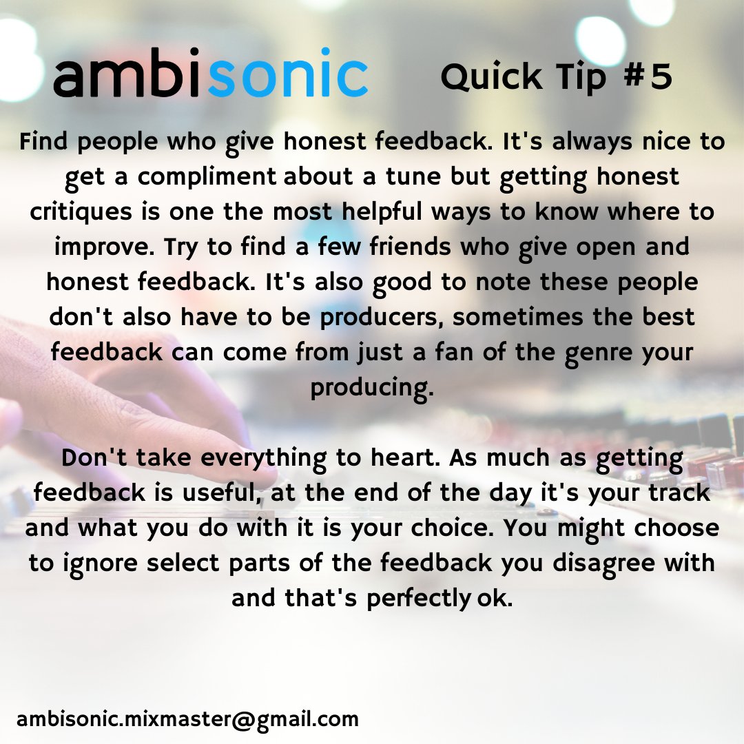 AmbisonicMixMst's tweet photo. Some helpful tips on getting better feedback!

#drumandbass 
#musicproducer https://t.co/ledAZsfTfH