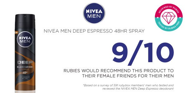 rubybox_beauty's tweet photo. See what our rubies thought of the New NIVEA Men Deep Espresso Spray on their baes..
Read More: https://t.co/VXIDrM0fS7
#rubybox #rubyboxdeepespresso #NIVEAMen #DeepEspresso #NIVEADeo https://t.co/cl5Kbwgv2r