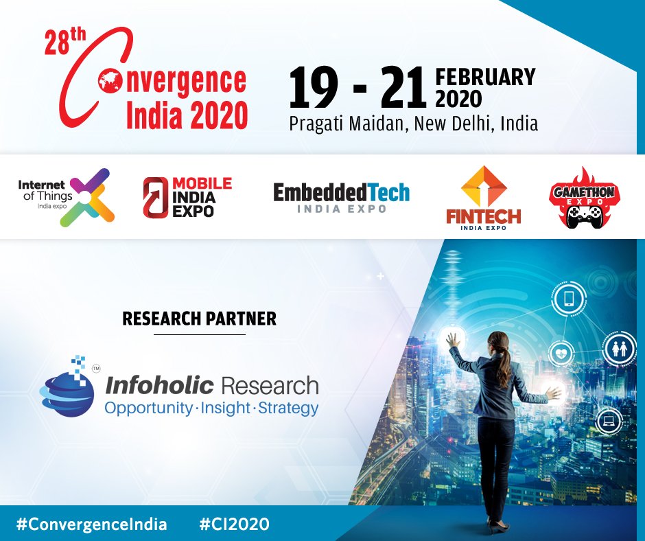 Convergenc's tweet photo. @Convergenc India Expo 2020 is delighted to have @Infoholicr on-board as the Research Partner. 

To know more, visit - https://t.co/uo6SHmmt1x

#CI2020 #Convergence2020 #TelecomExpo #BroadbandExpo #TelecomIndia  #5G #TechnologyExpo #TechExpo #5GSummit #EIGroup #TechShow #NextGen https://t.co/l0JeaphQVZ