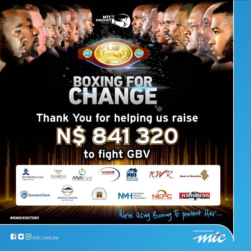 MTCNamibia's tweet image. Thank you for helping us raise N$841 320 to fight GBV.

#mtcknockoutproject #knockoutgbv #boxingforchange #mtc #proudlynamibian🇳🇦