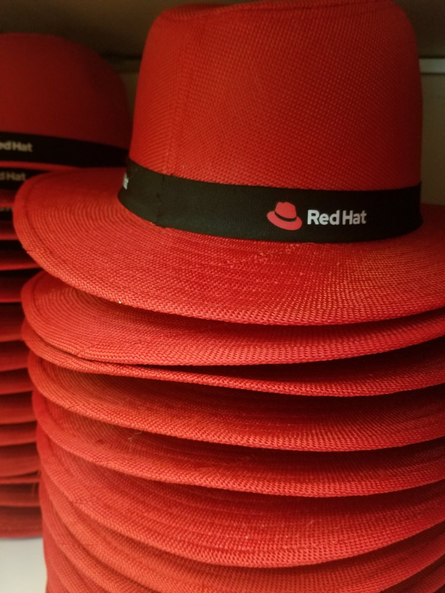 veronicajean621's tweet photo. Come by the @RedHat booth at 10:45 this morning for your summer hat #OSSummit EU https://t.co/7AHMF9GaU0