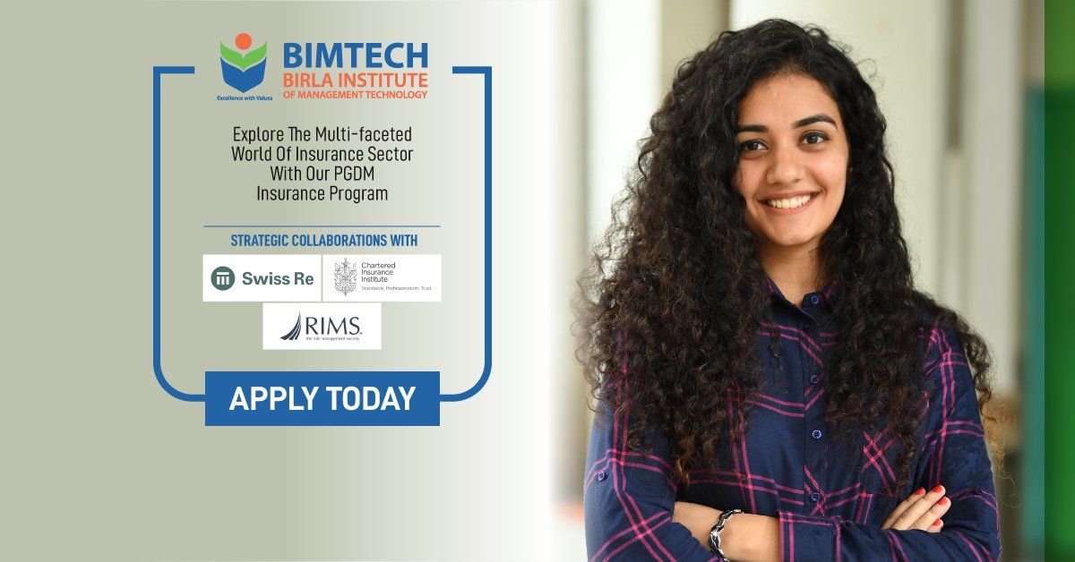 mkpandey67's tweet photo. The strategic academic tie-ups with global institutions such as @SwissRe @CIIGroup &amp; @rimsorg put  #PGDM - #Insurance course at @BIMTECHNoida a much sought after option for young talents wishing to make career in #Insurance &amp; #RiskManagement https://t.co/nC6Cz9tRFX