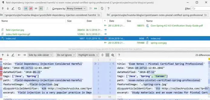 DisyDev's tweet image. Great overview by @vojtechruzicka on how to compare files/folders in @intellijidea:

* project files
* project file vs non-project file
* project file vs clipboard
* non-project files
* current vs previous local version
* current vs VCS version
* folders

vojtechruzicka.com/idea-compare-f…
