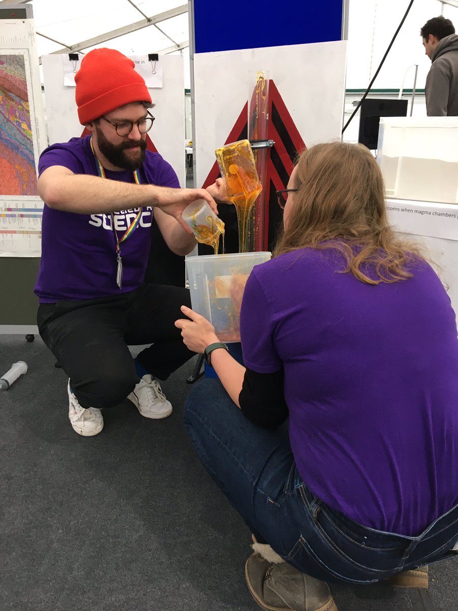 Sticky situation for @beccawinnie and @FabianWadsworth setting up @DurUniEarthSci @Durham_Volc @durham_uni #CelebrateScience Doors open at 10am today!