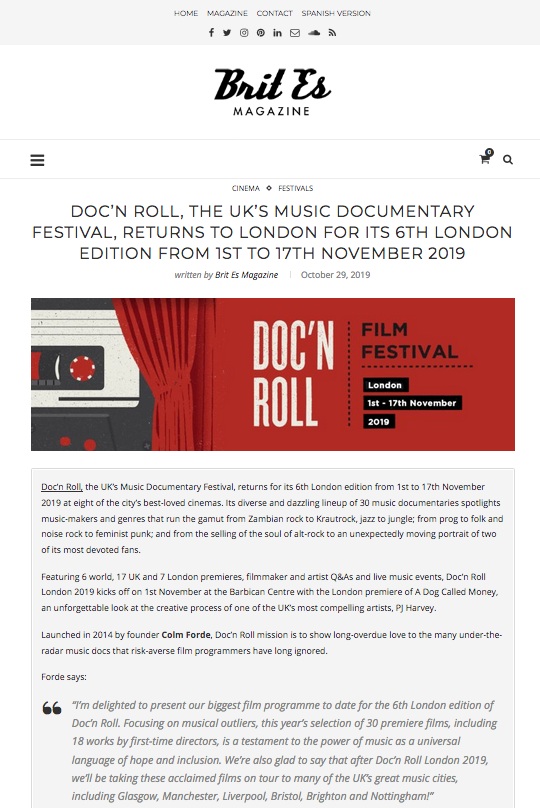 BritEsMagazine's tweet photo. @docnrollfest, the UK’s Music Documentary Festival is back from 1 to 17 November with 2 Spanish filmmakerS Iván Castell and Javi Senz. Check out the screenings 👇👇📽️🎥📹
https://t.co/WrXShkKkle
#docnrollfest2019 #docnrollfest #London #Films #BritEsMagazine https://t.co/7htuFFU5rp