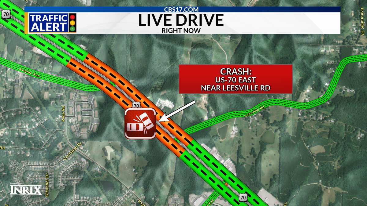 WNCNTRAFFIC's tweet photo. TRAFFIC ALERT: Crash reported on US-70 EB near Leesville Rd. https://t.co/tZHSRgTcXI