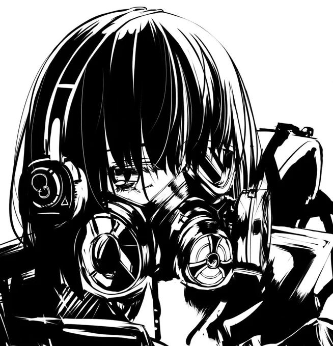 モノクロドローイング。ガスマスク。 