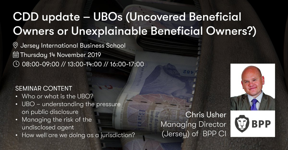 Christopher Usher, Managing Director (Jersey) of BPP CI, will be delivering a seminar on ‘CDD update – UBOs (Uncovered Beneficial Owners or Unexplainable Beneficial Owners?)’ on 14 November. To view and book, please visit: bppci.com