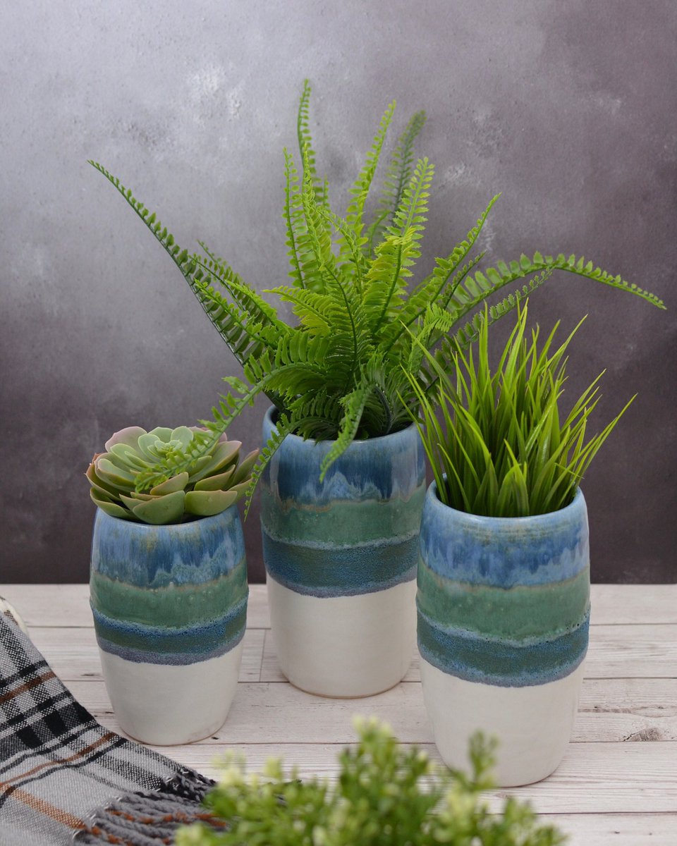 PotteryByAndrew's tweet photo. New Icelandic inspired vases.  I love the matt blue glaze (true matt as it runs!) on the edges.  These and others will be with me @MadeAndVintage 1st-3rd Nov https://t.co/TGYmcpE1nu