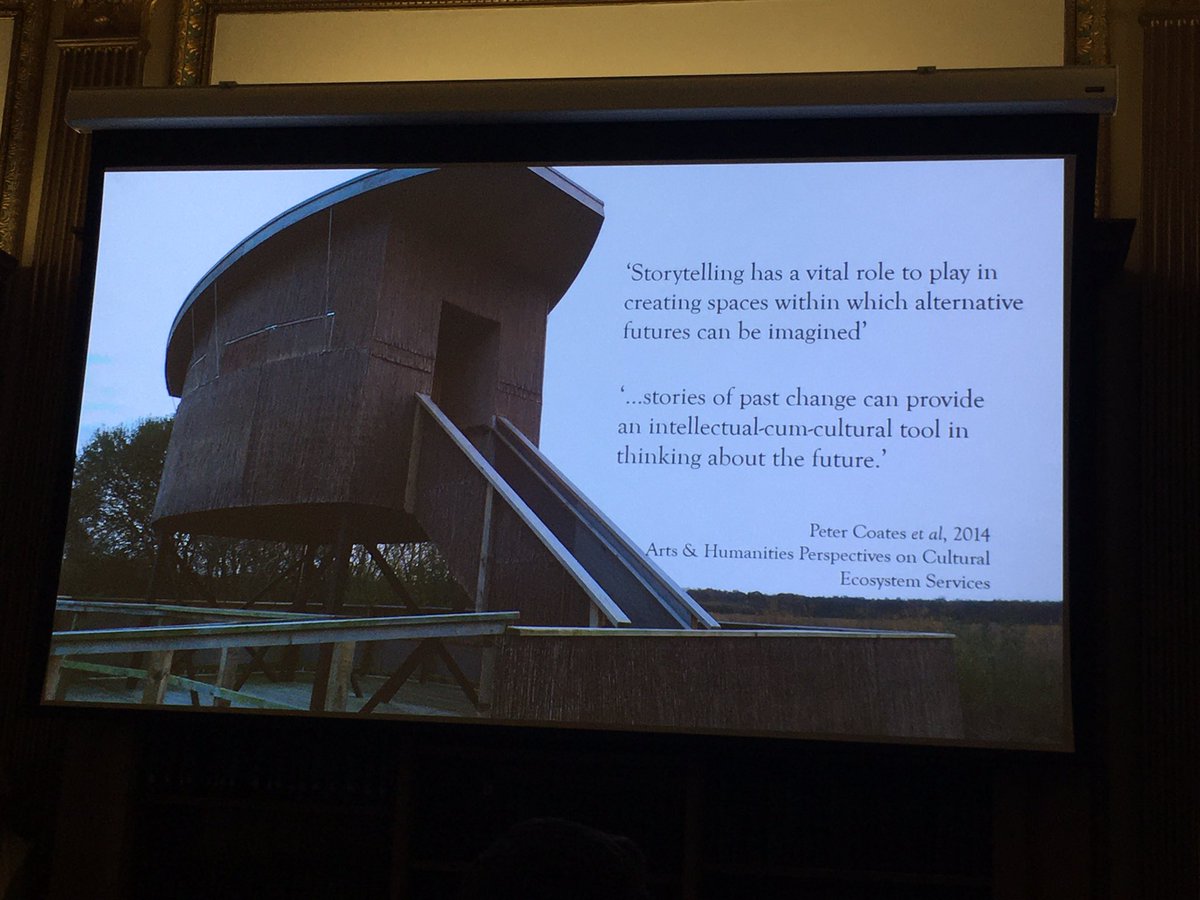 DrNicolaDempsey's tweet photo. ‘Storytelling has a vital role to play in creating spaces’ - fascinating talk by Victoria Leslie @wetlandLIFE and how the #birdhide can provide a screen within which to be #creative #ValNat19 #conference @ValuingN https://t.co/vQ62muYfAI