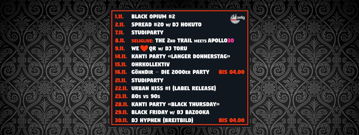seligchur's tweet photo. Der #November im #SeligChur

#kalender #new #läuft #dobinidahai #üsigäscht #welschdörfli #chur #graubünden #grischa #switzerland #friends #fun #best #club #music #dj #people #crowd #girl #happy #saturday #nightlife #weekend #swag #tgif #tbt #love #Danke https://t.co/MsL525Y9SF