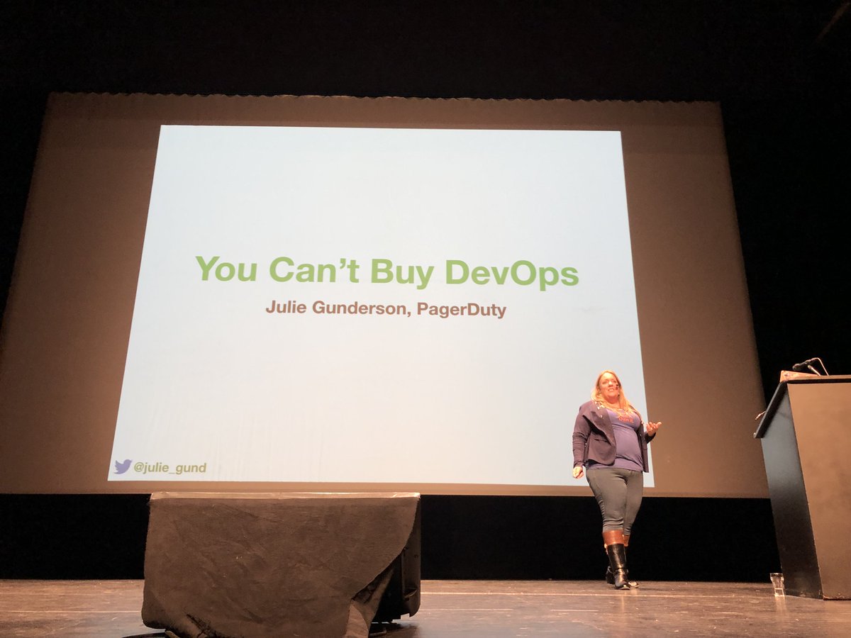 bridgetkromhout's tweet photo. “You can’t buy DevOps… but people will try to sell it to you.” @Julie_Gund #devopsdays https://t.co/phQrXC2Bz0