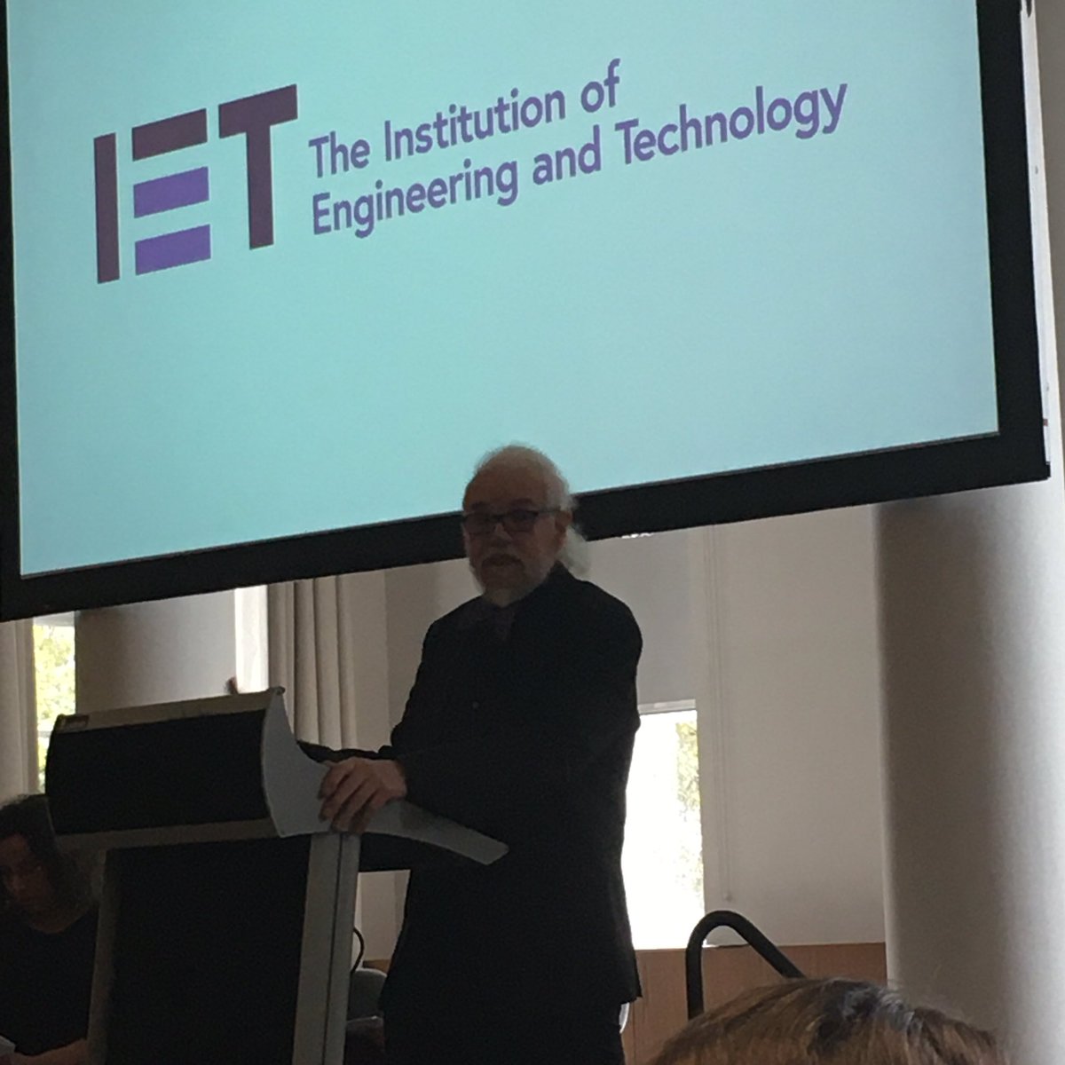 simon_ict's tweet photo. Prof Noel Sharkey at the IET discussing the ethics of AI in the workplace...should some innovation actually be restricted? #futureofwork https://t.co/N2QRQzvcqC