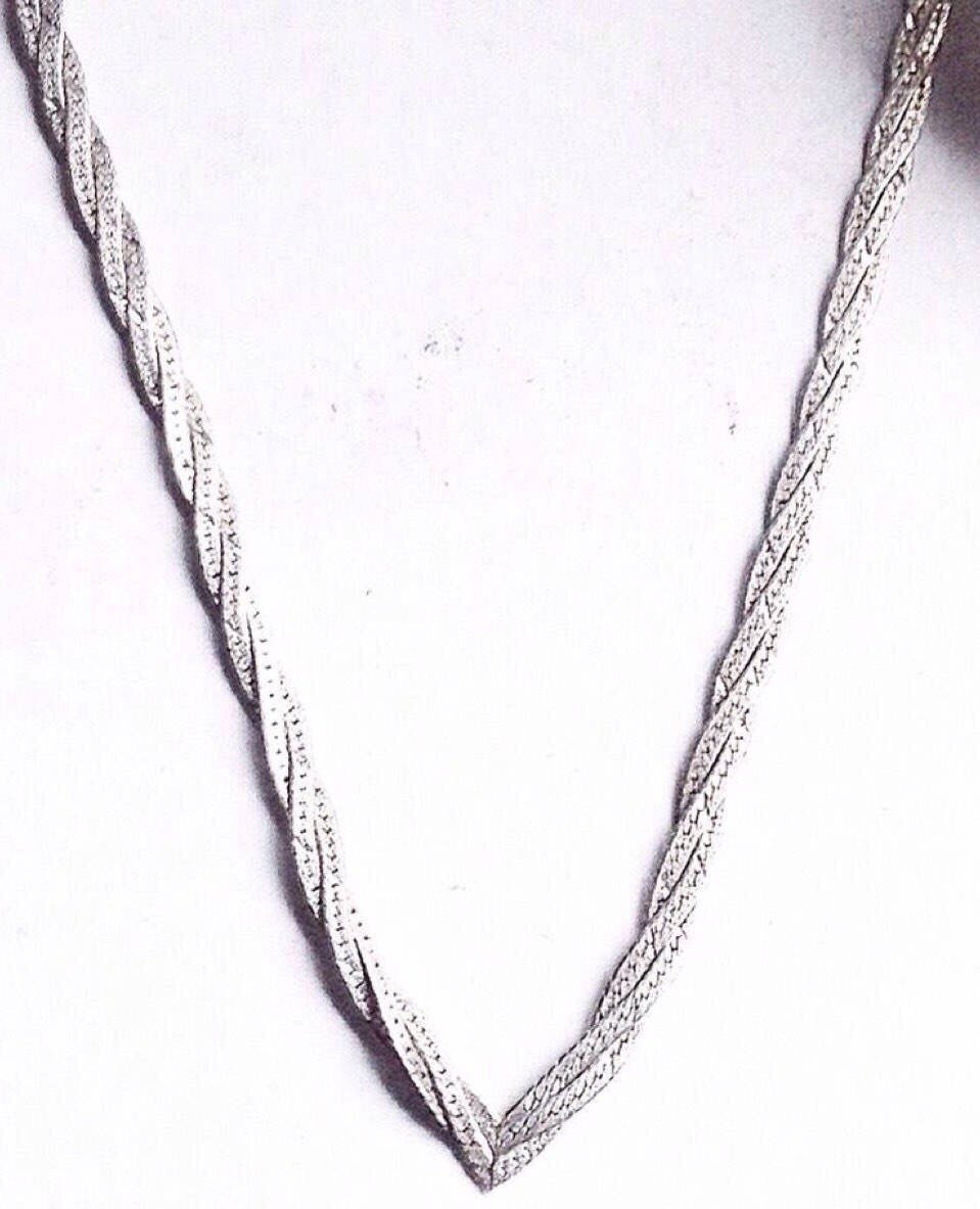 Sterling  Silver Necklace,  Silver V Necklace, Sterling Silver Braided  Necklace, Wide Necklace, Three Strand Necklace, Vintage Necklace etsy.com/AntiqueSilverA… #etsyretwt #silverwarejewelry