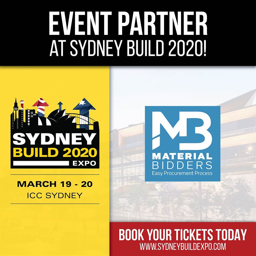 MaterialBidders's tweet photo. It is an honor and a privilege for Material Bidders to be Media Partner for @SydneyBuildExpo 2020!
#construction #bim #Sydney #Australia #design #infrastructure #B2B #SydneyBuild
#MaterialBidders #Architecture #ConstructionIndustry #SydneyBuildExpo
#SydneyBuildExpo2020 https://t.co/TnuoYRS9NG