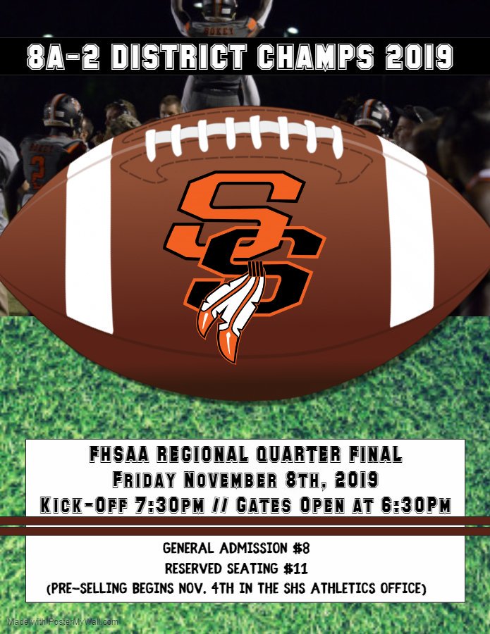 COMING NOVEMBER 8th, 2019: Regional Quarterfinal Playoff game.  <a href="/JRod3510/">JordanRodriguez Ed. D</a> @NolesFootball_