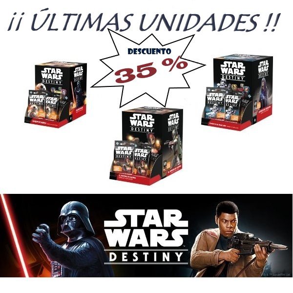 ¡Ultimas unidades!
"Star Wars Destiny", colecciones "Despertares", "Espíritu de Rebelión" y "Imperio en Guerra" ¡¡con descuento del 35%!!

horadejugar.es/index.php?rout…

¡Toma el control de tus personajes favoritos de Star Wars y decide el destino de la galaxia!