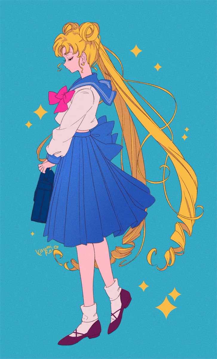 tsukino usagi 1girl solo skirt long hair blue skirt blonde hair school uniform  illustration images