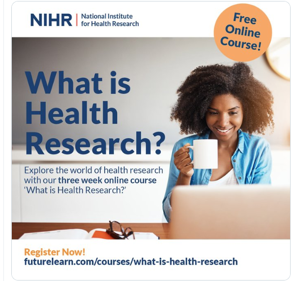 JuliaSimister's tweet photo. We've launched a new online course: #WhatIsHealthReserach. Please share anyone keen to know more about health research. Starts Monday 11 November Details here: https://t.co/syTeGFWAsk  @suemcgi15702382 @NIHRCRN_kss @FHFT_Research @RSCHResearch @WSHTresearch https://t.co/ihEfJyWFOp