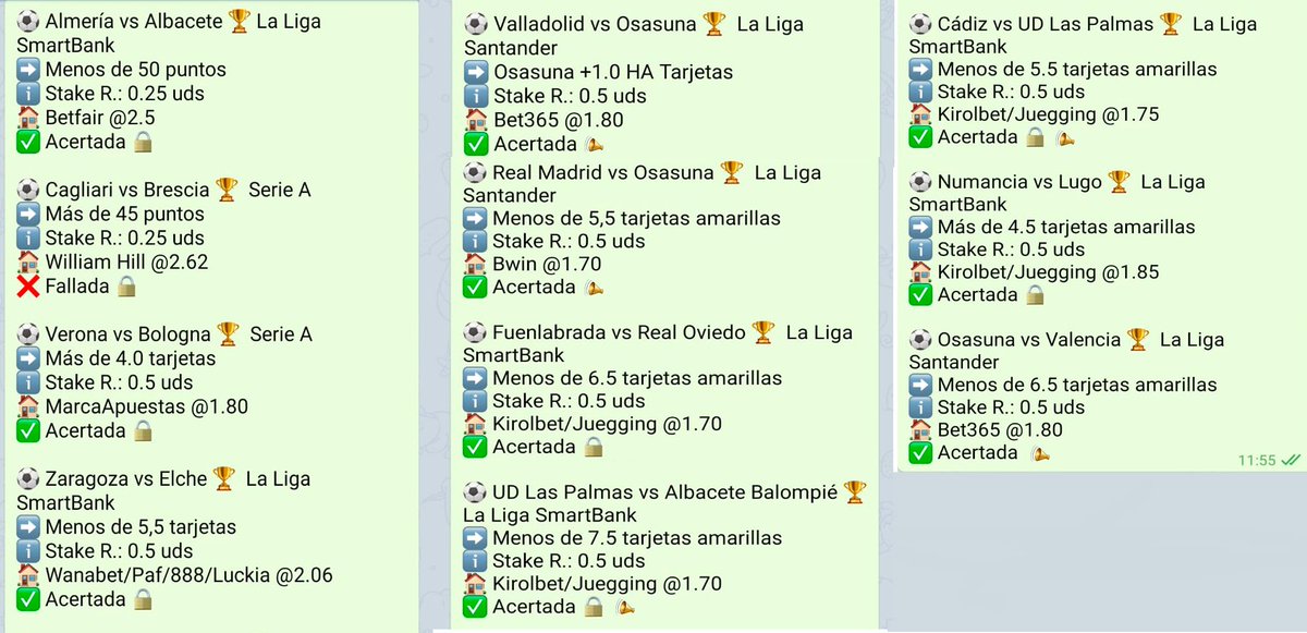 SpainCard's tweet photo. Os dejo el resumen actualizado de las apuestas mandadas fuera del premium, tanto en el Canal de Telegram para Clientes 🔒 , como en el Canal Free 📣 abierto para todos.

De momento buen arranque de temporada y 10/11 aciertos.

📲 https://t.co/cWbzjUR7eb
👉 https://t.co/QYBWK576R9 https://t.co/mzKFByrjlJ