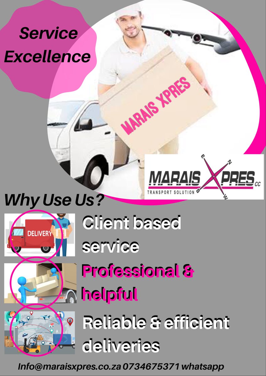 maraisxpres's tweet photo. Asking yourself why you should use us as your service provider? 
Look at service excellence when you make a decision 

For more information click info@maraisxpres.co.za 

#MaraisXpres #Courier #Transport #FreightService https://t.co/pR6Ny5wb28