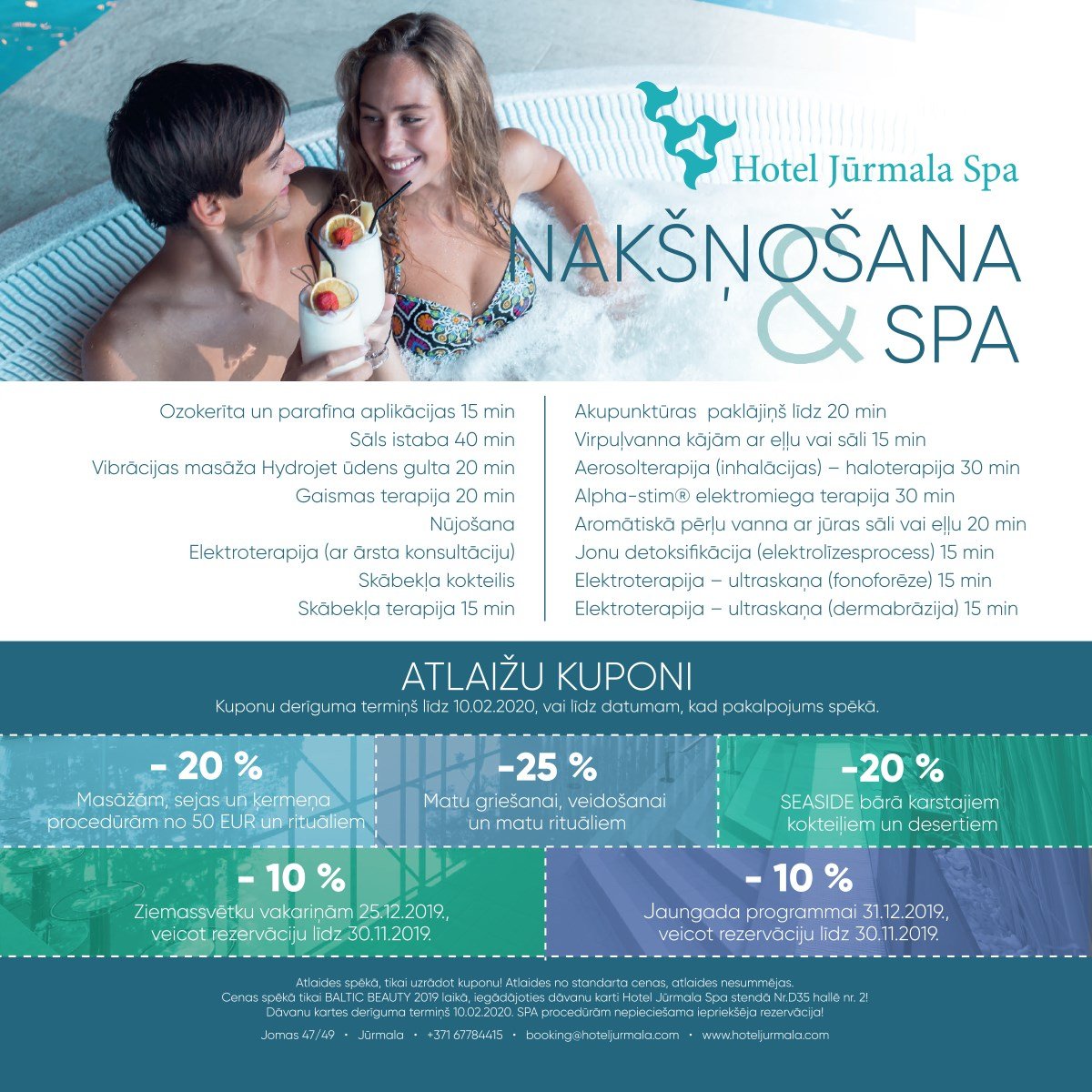 Īpašais piedāvājums! Baltic Beauty 2019 ietvaros. 8.,9., un 10. novembrī ne tikai izstāžu zālē pie mūsu stenda, bet arī mūsu interneta veikalā būs iespēja iegādāties šo izdevīgo atpūtu mūsu viesnīcā 🥰😉