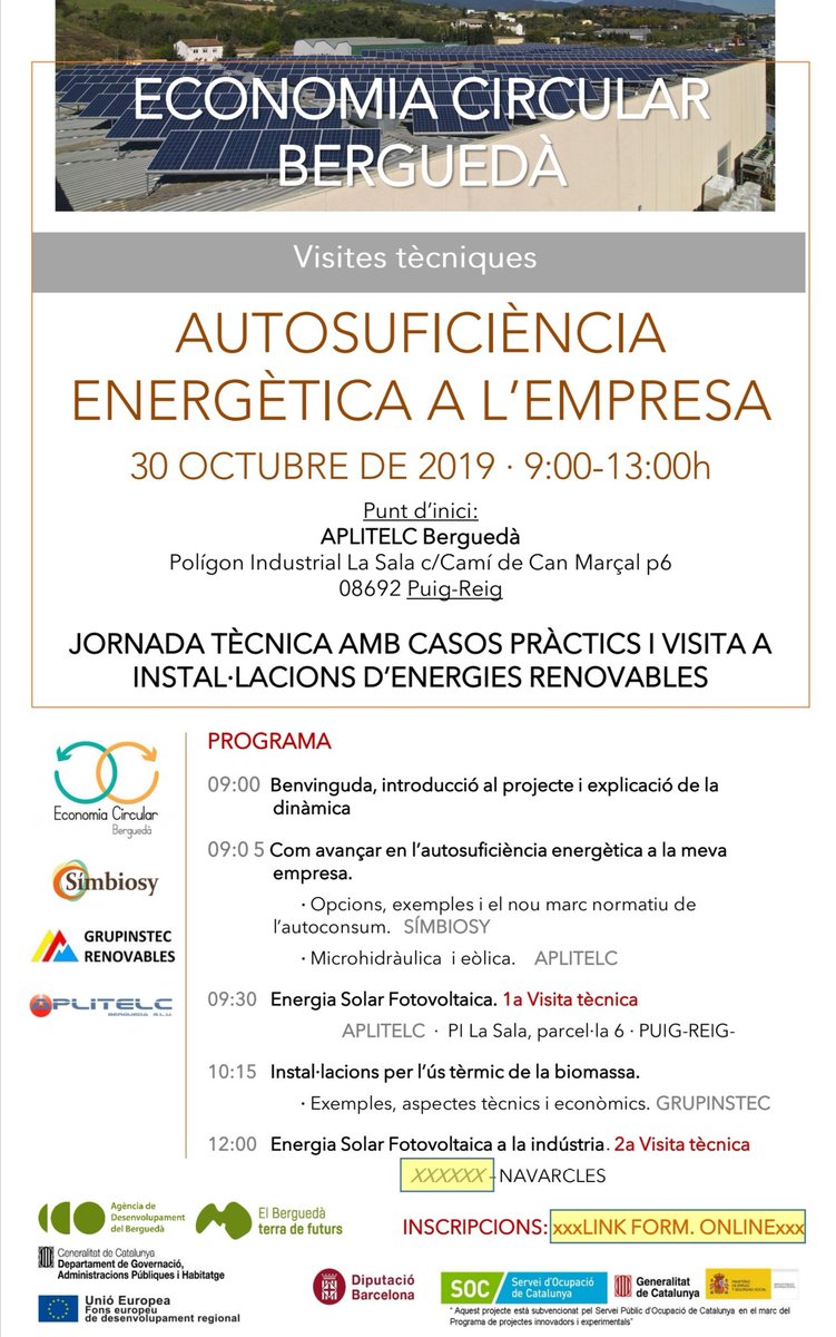 Tothom esta invitat a la xerrada que farem demà sobre l'autosuficiència energética a l'empresa Aplitelc, us hi esperem!