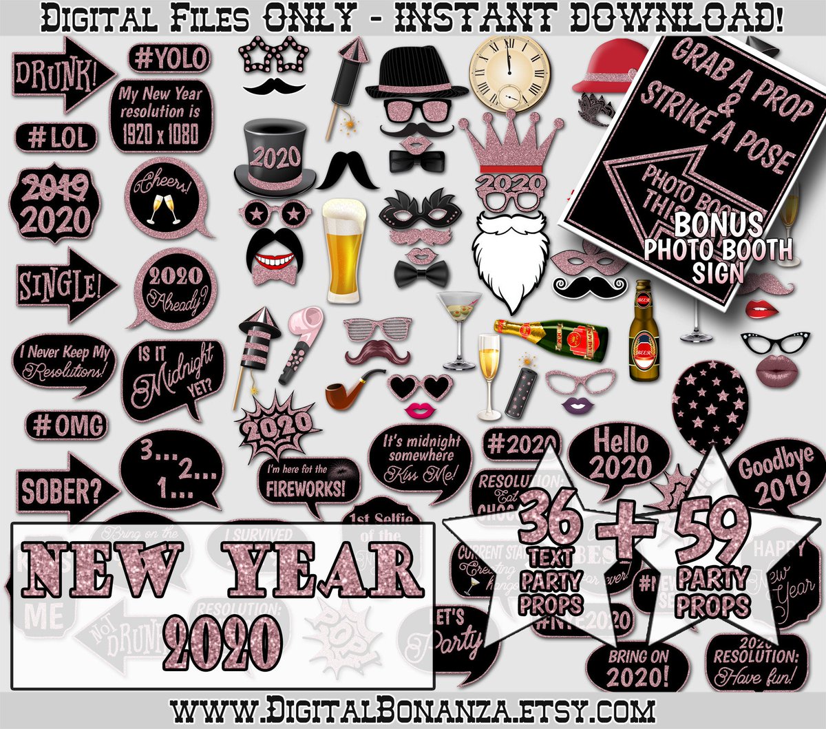 digital_bonanza's tweet photo. New Year Photo Booth Props, 2020 New Year Party Printable, Rose Gold Glitter, New Year Home Decoration. Digital File. https://t.co/CHNErebDBw #etsy #rosegold #newyear #photoboothprop #newyearsprops #newyearseve #photoprops #newyearsparty https://t.co/ZzFxrQEbba
