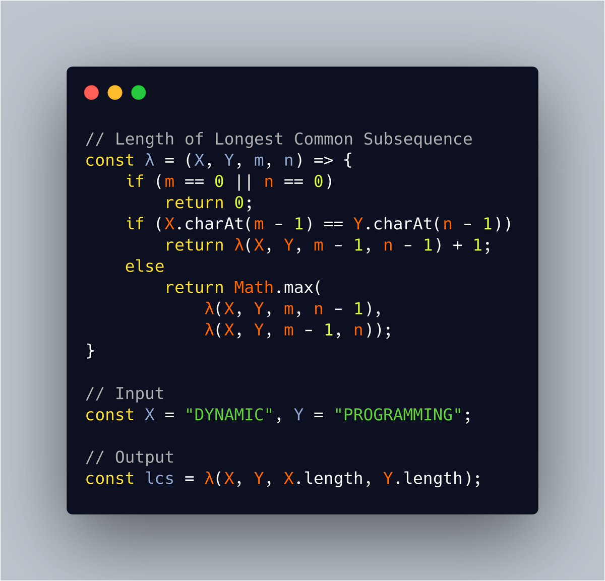 DynamicProgram2's tweet image. Length of Longest Common Subsequence #longestcommonsubsequence #dynamicprogramming #javascript #technicalinterviews
