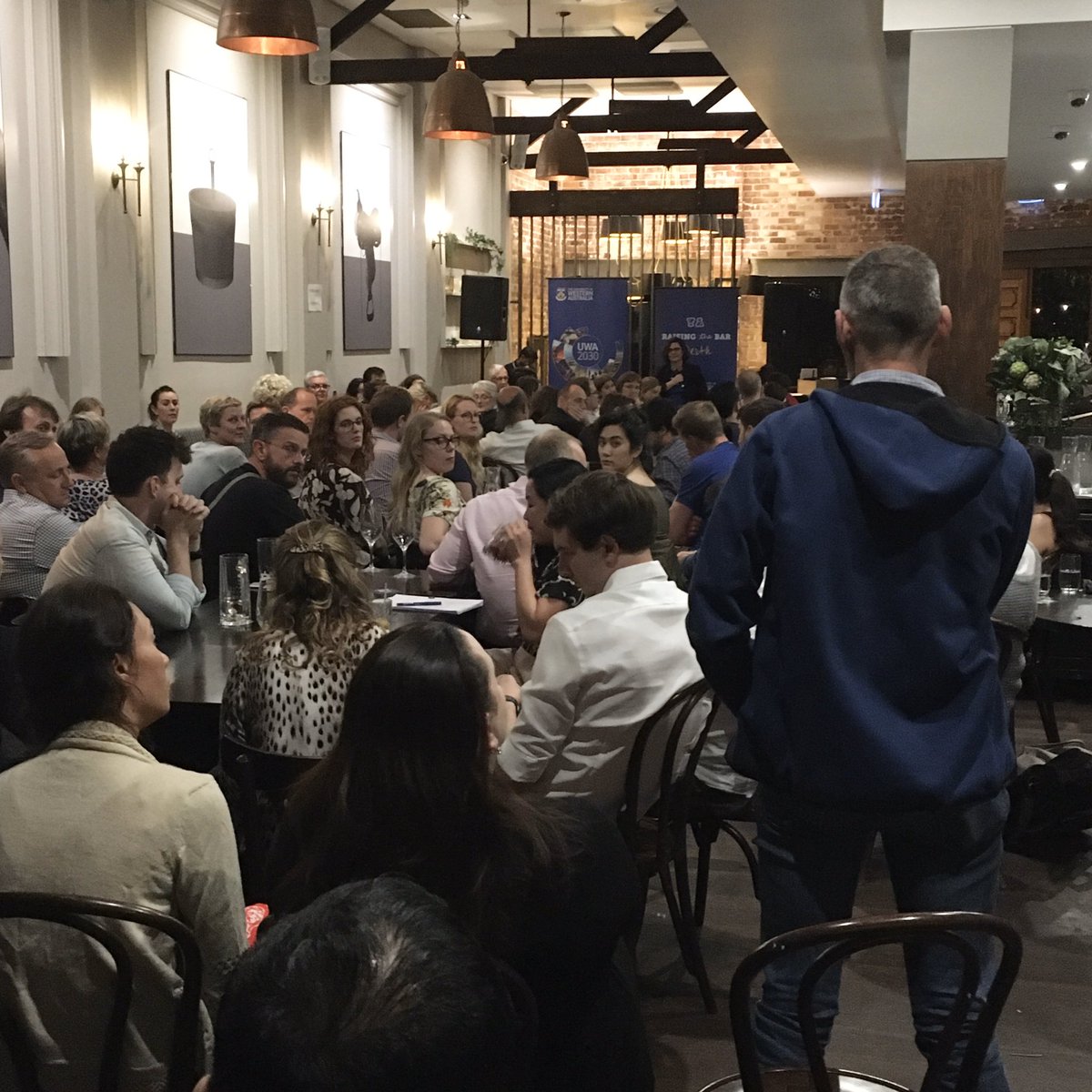 bec_rey's tweet photo. Q&amp;A with @juliapowles is going off - patterns, facial recognition, terror. Just in time for my phone to run out of juice.. which bothers me slightly less now 🤗 #RTBPerth19 @UWAresearch https://t.co/M54vm7Cgad