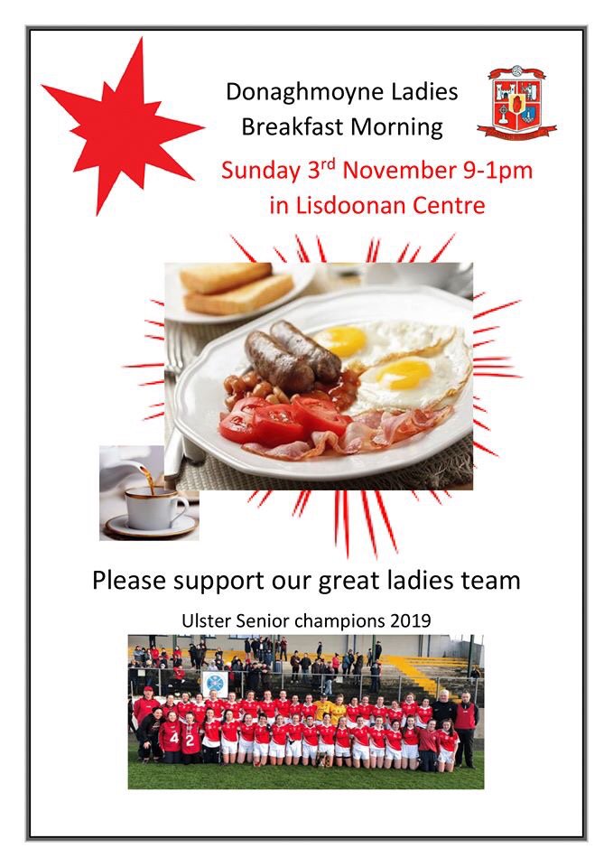 LadiesDmoyne's tweet photo. With the All Ireland series around the corner, we are holding a fundraising breakfast morning this Sunday from 9 to 1 in Lisdoonan. All support is great appreciated. https://t.co/XgdyFNvzkX