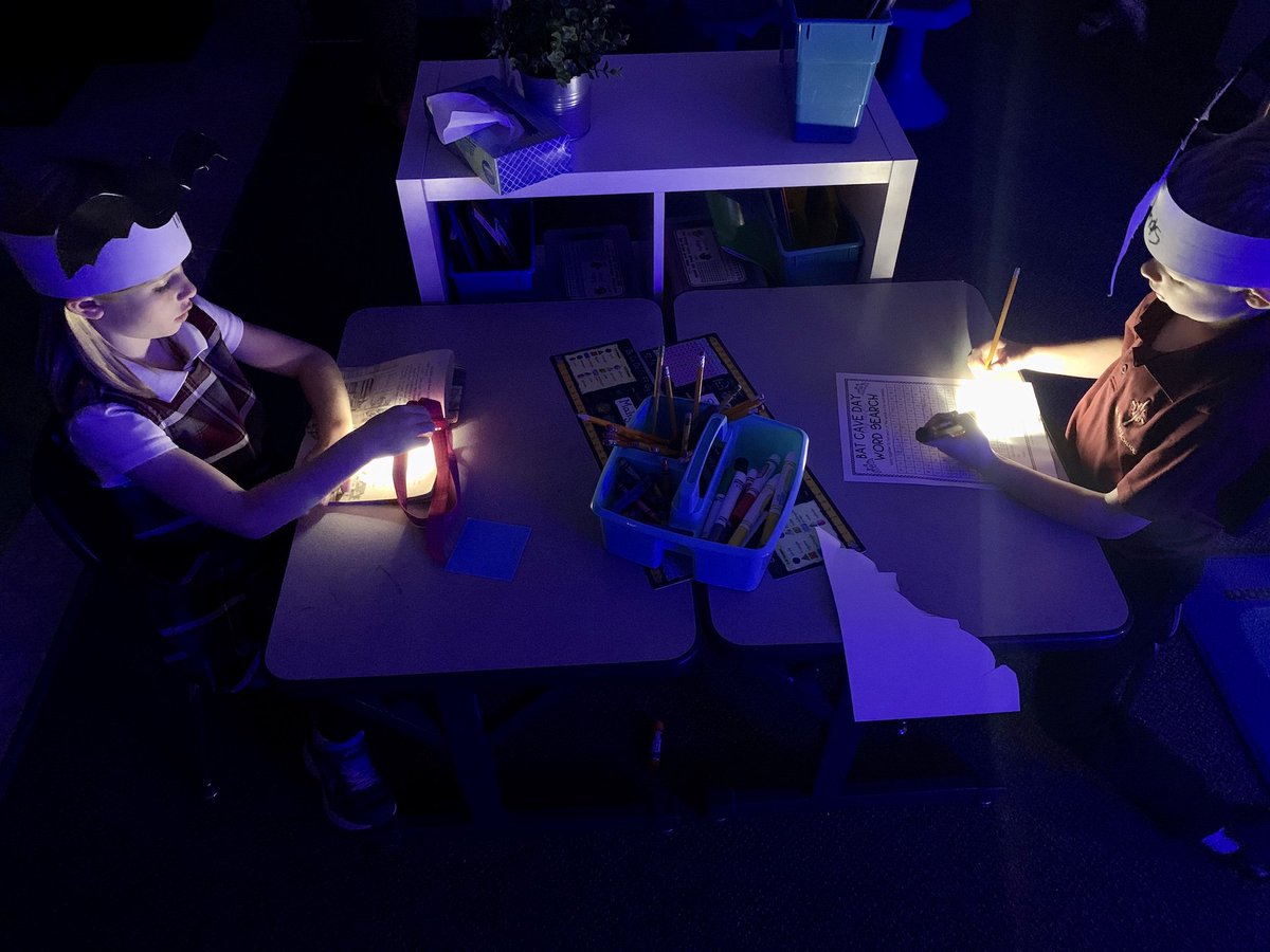 First grade students are celebrating bat day today! Teachers transformed their classrooms into bat caves, the students are doing activities involving bats. Students are completing their work with the use of flashlights, since bats like the dark. First is “batty” about learning!
