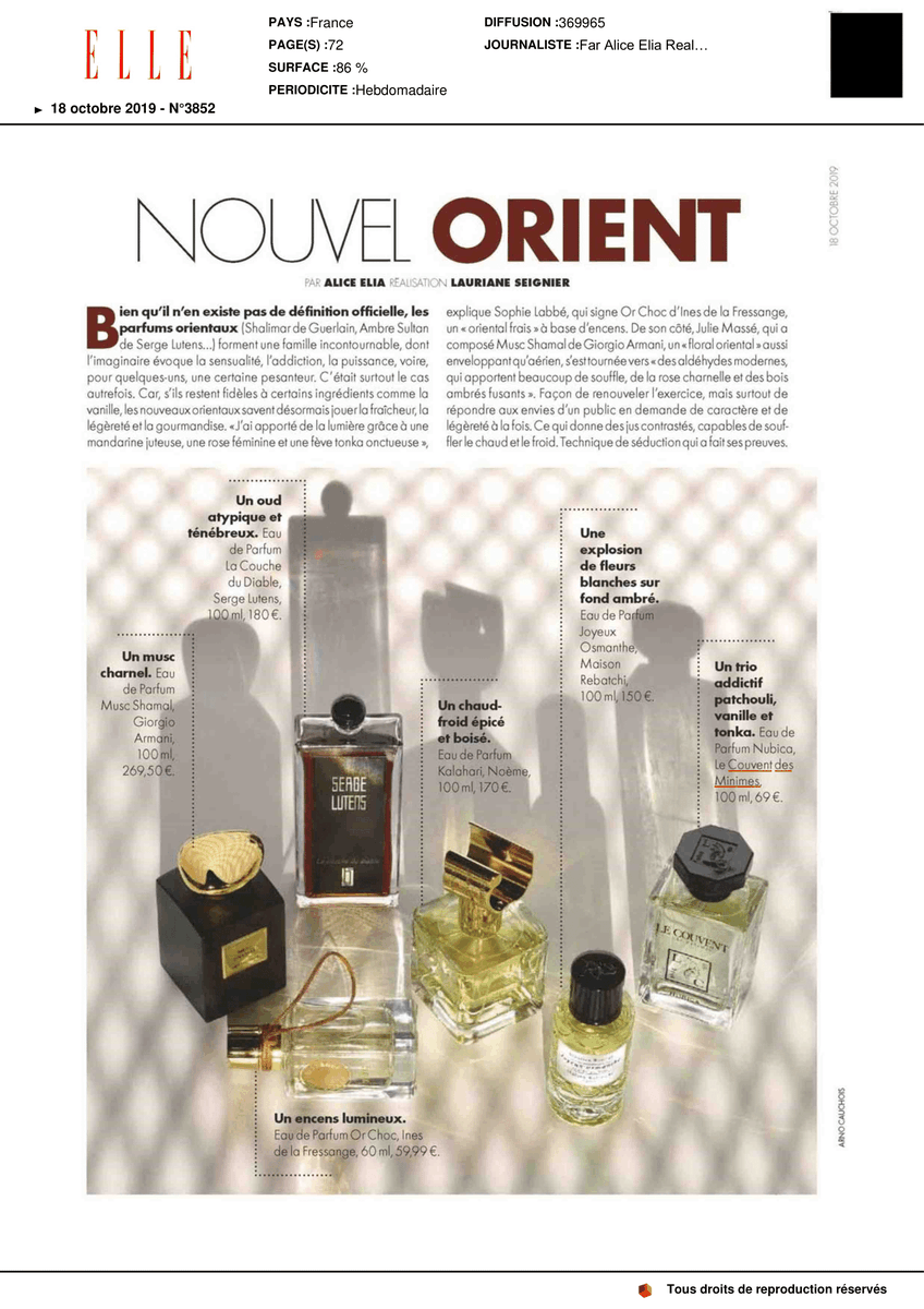 LeCouventFR's tweet photo. "Un trio addictif Patchouli, Vanille et Tonka 💓" - Notre Eau de Parfum Singulière Nubica dans @ELLEfrance 🦁
"An addictive trio Patchouli, Vanilla and Tonka 💓" - Our 'Eau de Parfum Singulière' Nubica in @ELLEfrance  🦁
.
.
.
#LeCouvent #Elle #Nubica #EaudeParfumSingulière https://t.co/tjeAjhxWZU