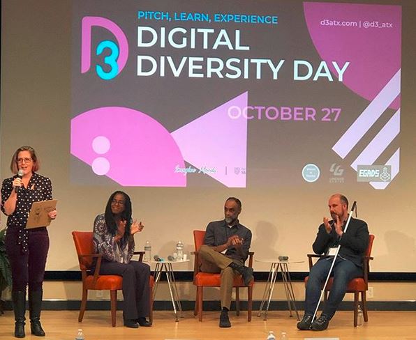 ColorReelFilms's tweet photo. On Sunday Kelenne represented #ColorReel at UT for Digital Diversity Day @d3_atx on a panel w/ Chad Allen moderated by Rohitash Rao. It was a great convo! @ColorReelFilms FB page has some of it on video.
[PicFLTR: Erin Reilly, Kelenne Blake-Fallon, Rohitash Rao &amp; Chad Allen] https://t.co/IL1zF0blRu