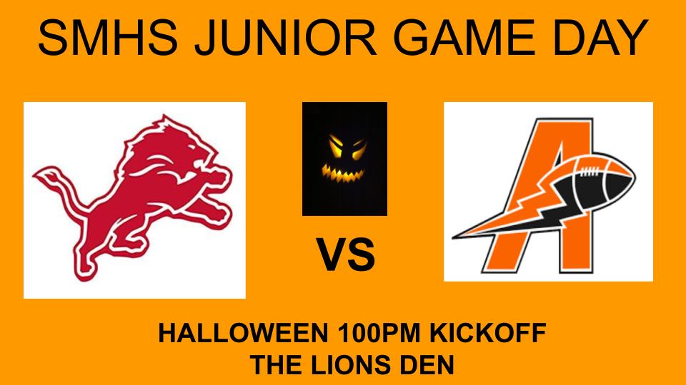 Massive first place showdown between the 5-1 <a href="/StMarkOCSB/">St. Mark High School</a> Jrs  and the 4-0 <a href="/AlmonteDHS/">Almonte & District High School</a> Thunderbolts. 🦁vs⚡️takes place Halloween at 100pm. Get your tickets now! #MyStMark #TPW #Man1FB2 <a href="/StMarkFootball/">St. Mark Lions Football</a>