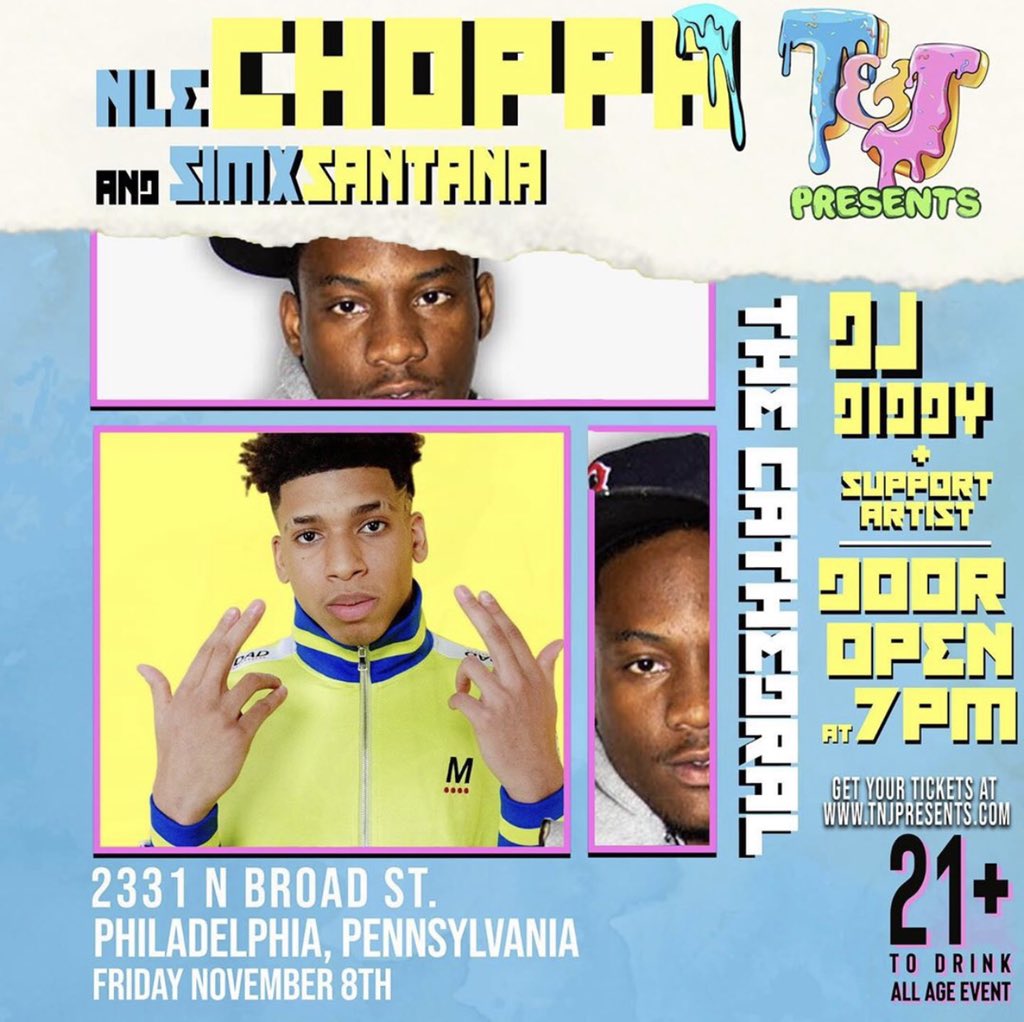 We are giving away a 🚨FREE🚨 NLE Choppa/Sim Santana MEET &amp; GREET to people who RT this tweet. WINNERS will be announced at the SHOW!! GO GET YALL TICKETS NOW:

tnjphilly.eventbrite.com 

MUST BE FOLLOWING US!!