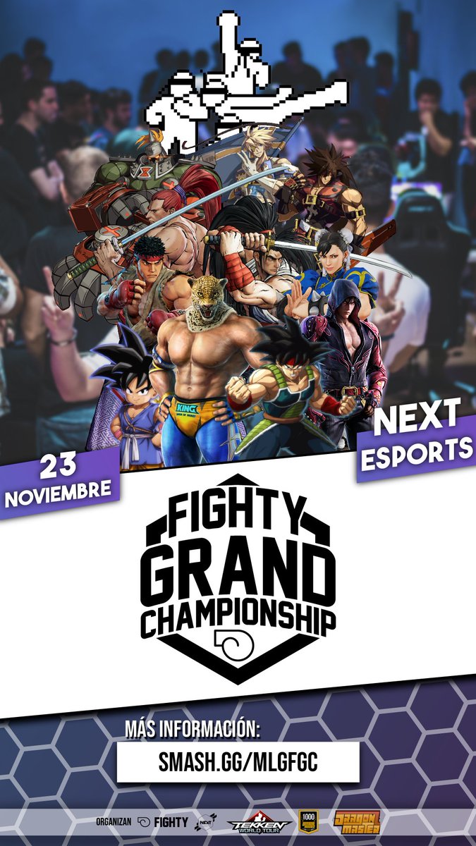 Fighty_es's tweet photo. Ha llegado el momento...

¡Aquí tenéis el cartel oficial del primer Fighty Grand Championship!

Los juegos son:
- Tekken 7
- Dragon Ball FighterZ
- Footsies
- Guilty Gear
- Street Fighter V
- Samurai Showdown

#FGC_ESP #MLG_FGC #FightyProTour https://t.co/2LjLDZDckD