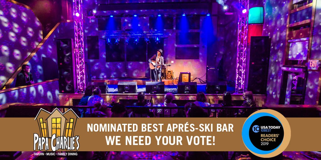 We have been nominated for <a href="/usatoday/">USA TODAY</a> 10 Best list for Après Ski Bars. Great views, great vibe and a stellar music line-up make Papa Charlie’s <a href="/LutsenMountains/">Lutsen Mountains</a> a true contender. We hope you think so too. Please vote!
--
VOTE -> 10best.com/awards/travel/…