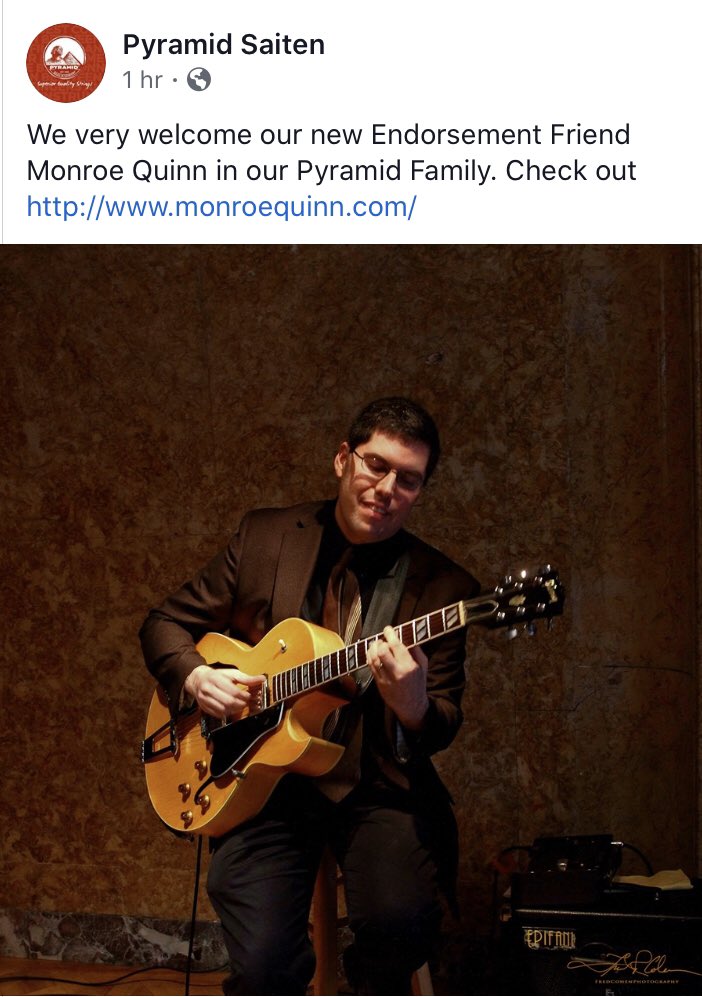 monroe_quinn's tweet image. I am proud to announce that I am an official Endorsed Artist and Friend of Pyramid Strings. #pyramidstrings #pyramidsaiten #jazzguitar