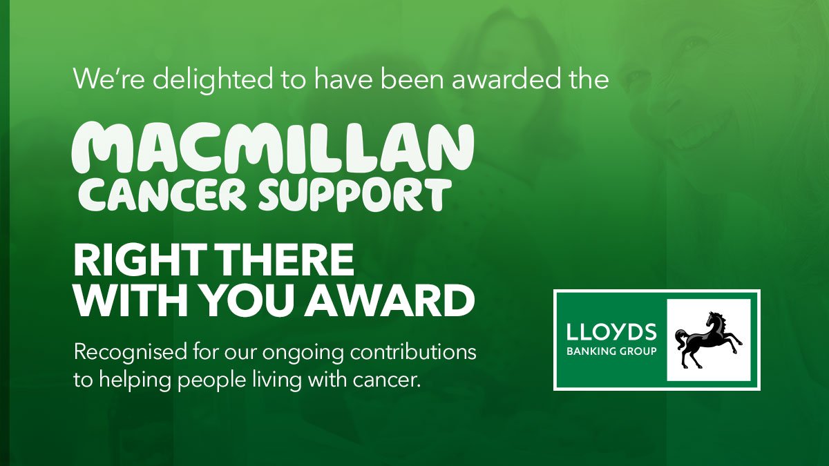 We're delighted to have been awarded the Macmillan Cancer Support Right There With You Award. Recognized for our ongoing contributions to helping people living with cancer