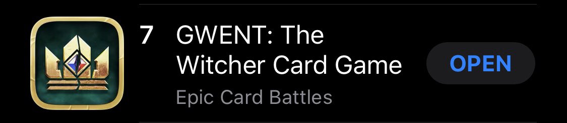GwentMobile's tweet photo. GWENT: The Witcher Card Game is currently on the 7th spot in "Top Free Games" list on the App Store. Don't forget to rate it everyone! Let's get it up to the well deserved #1 spot! 👑
#Gwent #GwentMobile https://t.co/Y090R4rbuf
