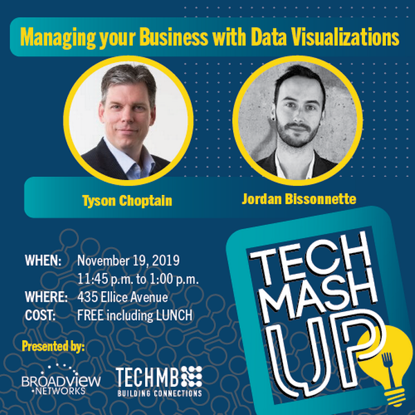TechManitoba's tweet photo. Good business decisions are based on data. Learn how your existing data can be consolidated and presented in easily understood real-time visuals at November's Tech Mash Up w/the team from @Broadview_! As always, Tech Mash Ups are free and include lunch!
https://t.co/oJCWMWvv39 https://t.co/jM6MX9YV9S