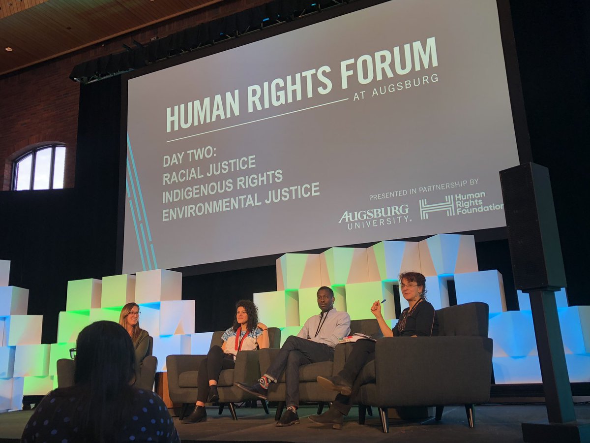 augsburgHRF's tweet photo. Panel discussion on the power of story ft. Maggie Lemere, Arianna Schindle, Roger Reeves, and Nadine Bloch #AugsburgHRF #HRF https://t.co/A0jCFsslu7