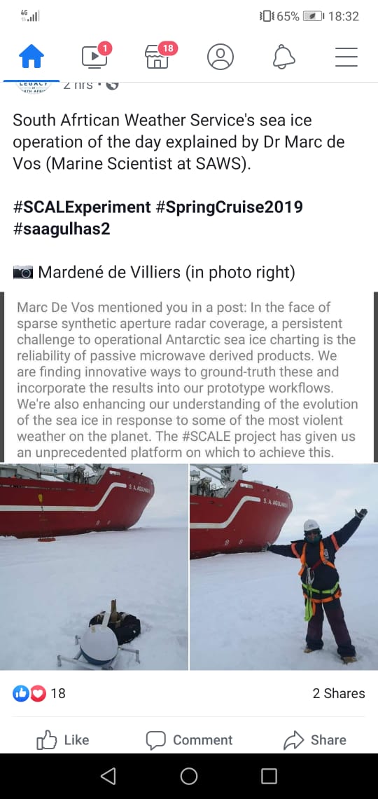 Antarcticlegacy's tweet photo. South African Weather Service's sea ice operation of the day explained by Marc de Vos (Marine Scientist at SAWS).
#SCALExperiment #SpringCruise2019 #saagulhas2
📷 Mardené de Villiers (in photo right) @SAWeatherServic https://t.co/jQj9Tg9gOw